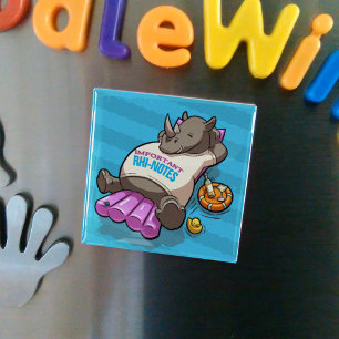 Important Rhi-notes Funny Relaxed Rhino Cartoon Magnet