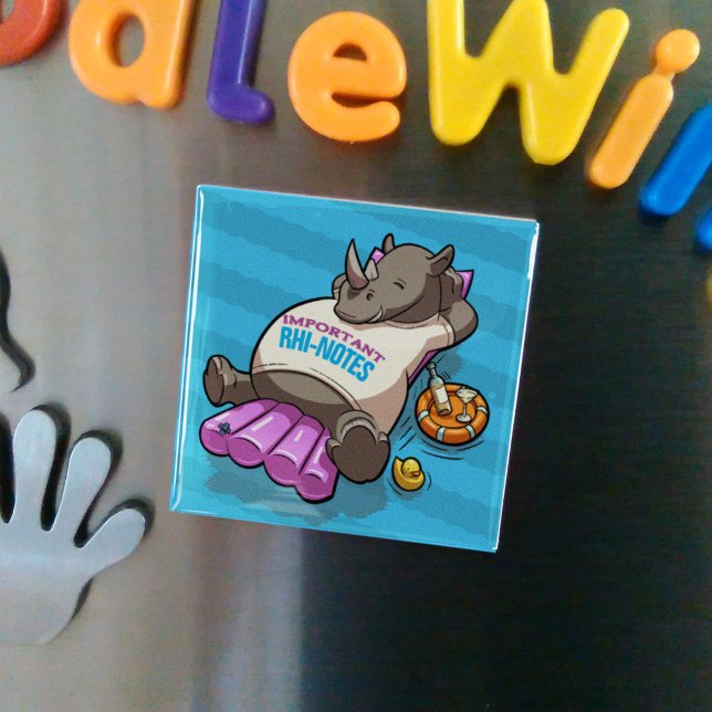 Important Rhi-notes Funny Relaxed Rhino Cartoon Magnet (Creator Uploaded)
