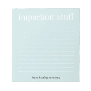 Important stuff baby blue lined memo pad