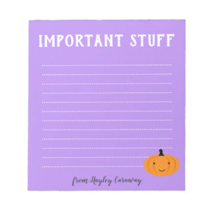 Important stuff Cute Halloween Pumpkin Fall Purple Notepad