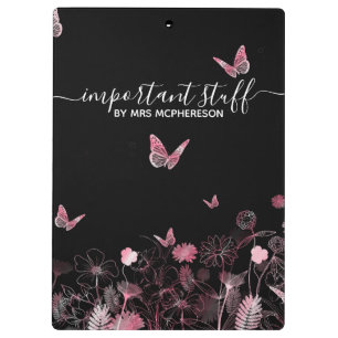Important stuff Flower field with butterflies Cli Clipboard
