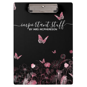 Important stuff Flower field with butterflies  Clipboard