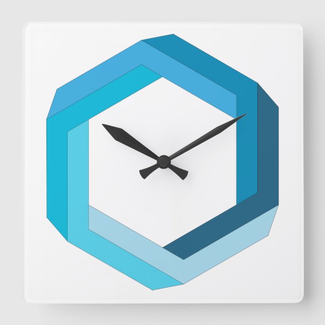 Impossible geometry: Blue hexagon. Square Wall Clock (Front)