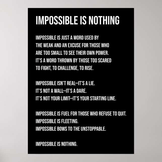 Impossible Is Nothing, Gym, Hustle, Success, Grind Poster (Front)