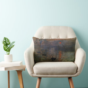 Impression Sunrise by Claude Monet, Vintage Art Lumbar Cushion