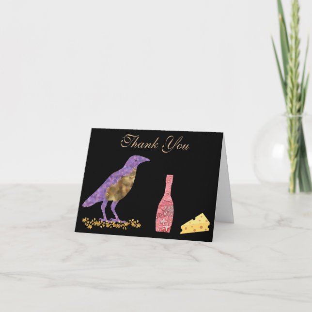 Impressionism Bird Painting & Rose Bottle  Thank You Card (Front)