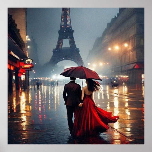 Impressionism France Eiffel Tower and Couple  Poster (Front)