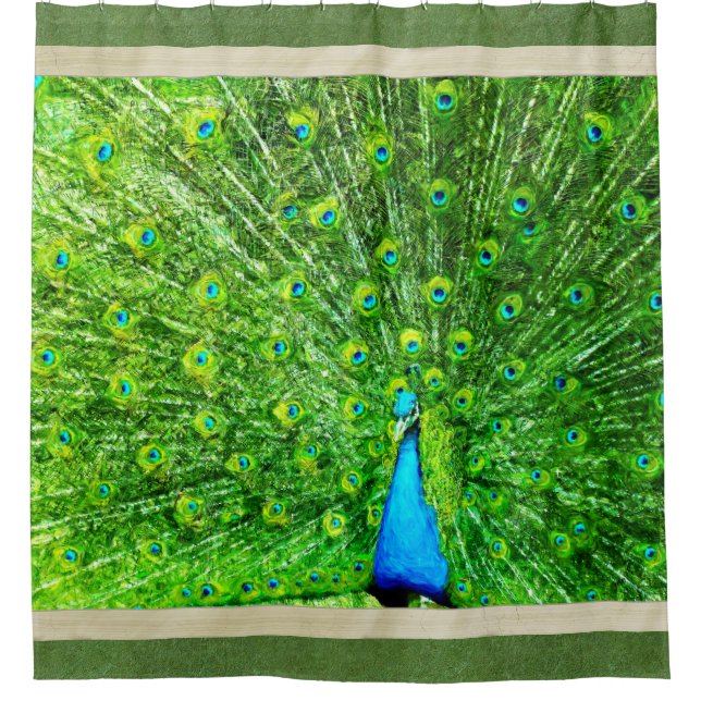 Impressionism Green and Blue Peacock Shower Curtain (Front)
