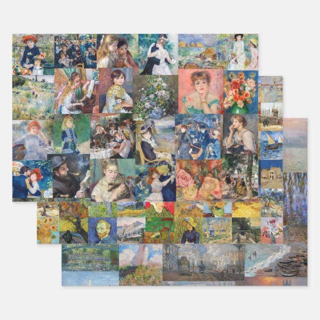  Impressionism Masters - Masterpieces Patchwork Wrapping Paper Sheet (Set)