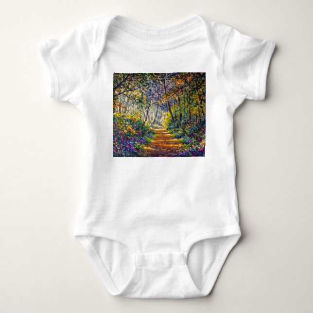 Impressionism Path: Sunny Forest Watercolor Baby Bodysuit (Front)