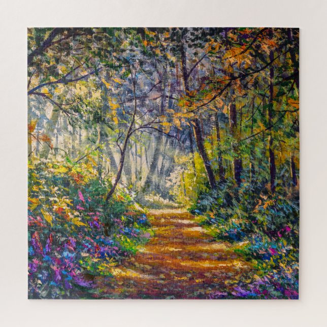 Impressionism Path: Sunny Forest Watercolor Jigsaw Puzzle (Vertical)