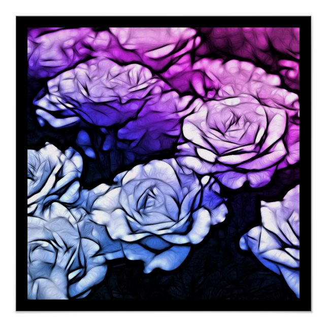 impressionism Shabby Chic Blue Purple Roses Poster (Front)