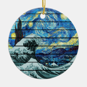 IMPRESSIONISM STARRY NIGHT WAVE OF KANAGAWA ART CERAMIC TREE DECORATION