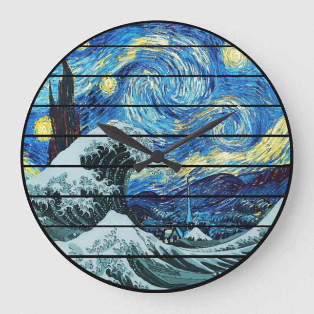 IMPRESSIONISM STARRY NIGHT WAVE OF KANAGAWA ART LARGE CLOCK (Front)