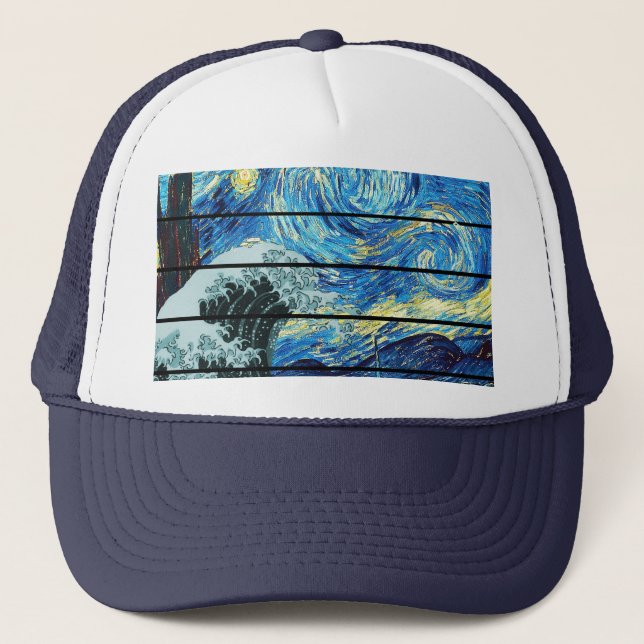 IMPRESSIONISM STARRY NIGHT WAVE OF KANAGAWA ART TRUCKER HAT (Front)