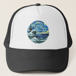 IMPRESSIONISM STARRY NIGHT WAVE OF KANAGAWA ART TRUCKER HAT