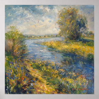 Impressionist A I Painting Springtime by River  Poster