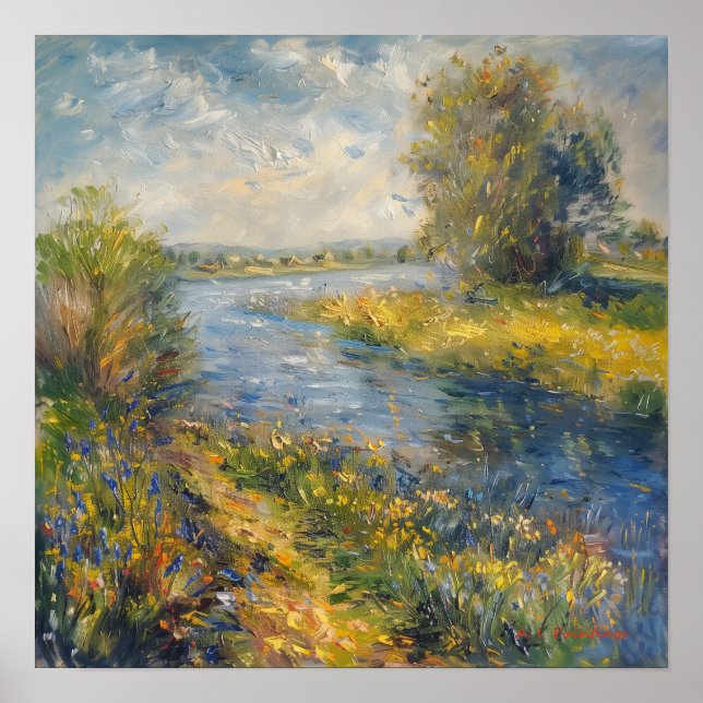 Impressionist A I Painting Springtime by River  Poster (Front)