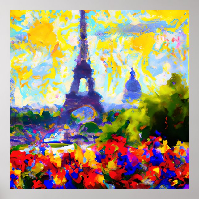Impressionist Abstract Paris flowers Eiffel Tower Poster (Front)