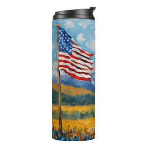 Impressionist American Flag and Mountains Thermal Tumbler