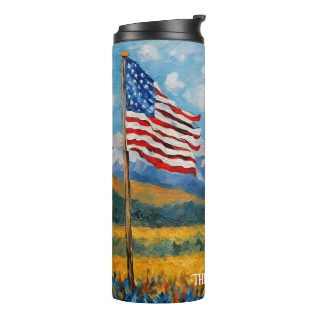 Impressionist American Flag and Mountains Thermal Tumbler (Rotated Left)