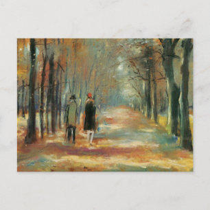 Impressionist art by Ury couple walking in woods Postcard