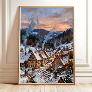 Impressionist Autumn Village Wall Art Canvas Print