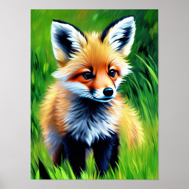 Impressionist Baby Fox in the Forest Poster (Front)