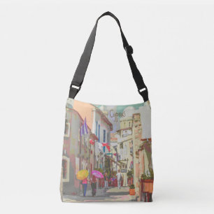 Impressionist Back Streets of Cyprus Travel Art Crossbody Bag