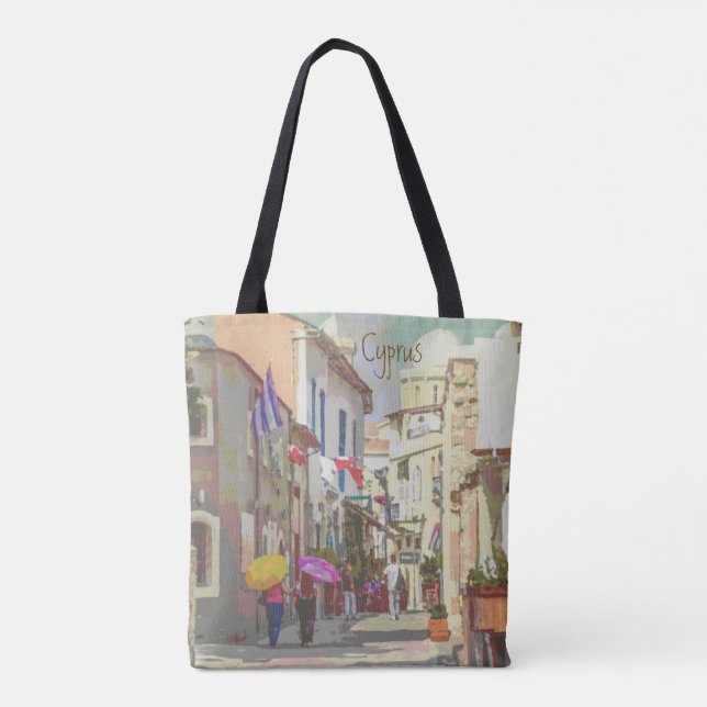 Impressionist Back Streets of Cyprus Travel Art Tote Bag (Back)