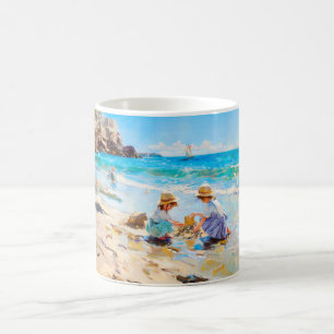 Impressionist Beach Play – Children by the Sea Art Coffee Mug