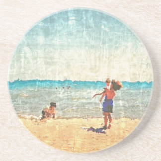 Impressionist Beach Scene Watercolor Coaster