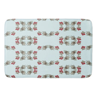 Impressionist Beetle & Cherry Watercolor Pattern Bath Mat