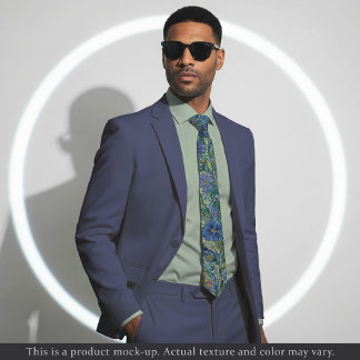 Impressionist Blue Floral Necktie