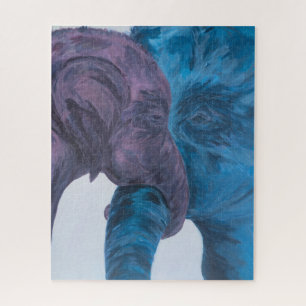 Impressionist Blue Purple Elephants Puzzle