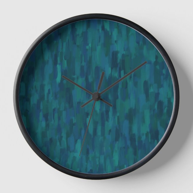 Impressionist Brush Strokes, Navy, Teal, Blue Clock (Front)
