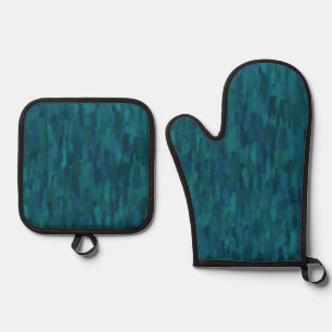 Impressionist Brush Strokes, Navy, Teal, Blue Oven Mitt & Pot Holder Set
