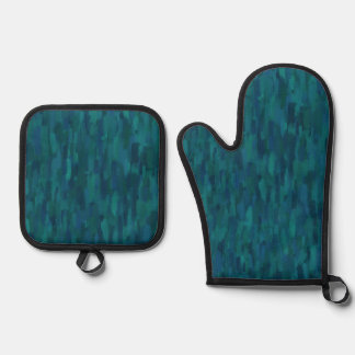 Impressionist Brush Strokes, Navy, Teal, Blue Oven Mitt & Pot Holder Set