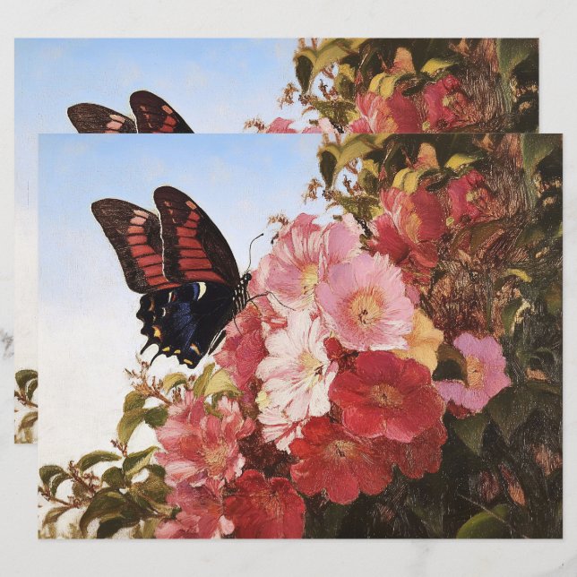 Impressionist Butterfly on Flowers Scrapbook Paper (Front/Back)