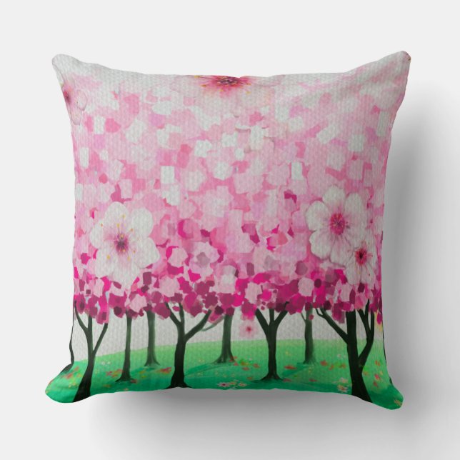 Impressionist cherry blossoms cushion (Front)