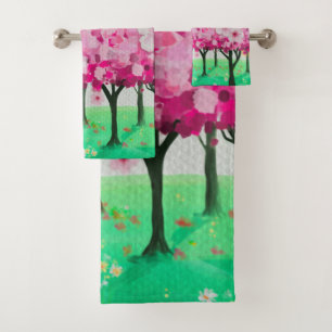 Impressionist cherry blossoms  shower curtain bath towel set