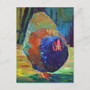 Impressionist chicken art postcard