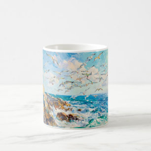 Impressionist Cliff Coast with Seagull – Ocean Art Coffee Mug