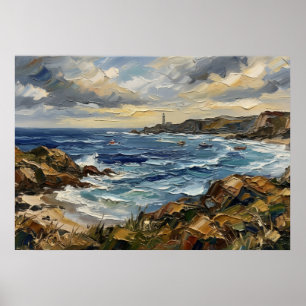 Impressionist Coastal Lighthouse Seascape Art Poster