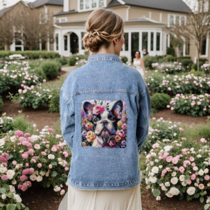 Impressionist Colourful French Bulldog Floral Rose Denim Jacket