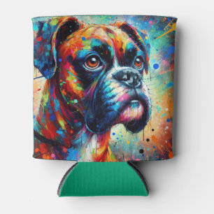 Impressionist Colourful Pop Art Boxer Dog Painting Can Cooler