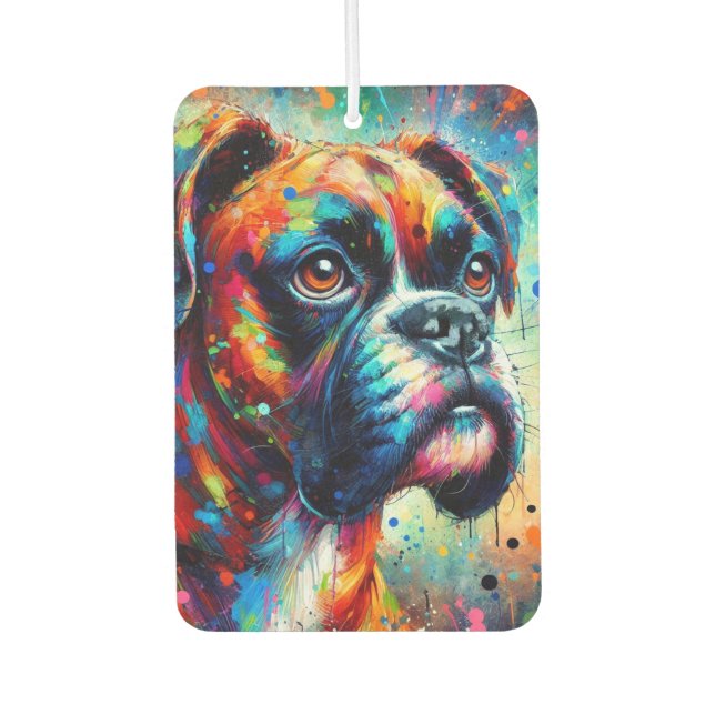 Impressionist Colourful Pop Art Boxer Dog Painting Car Air Freshener (Front)