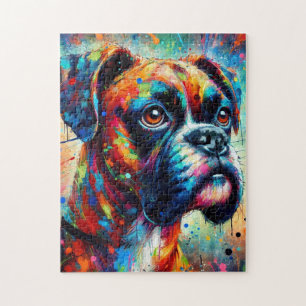 Impressionist Colourful Pop Art Boxer Dog Painting Jigsaw Puzzle