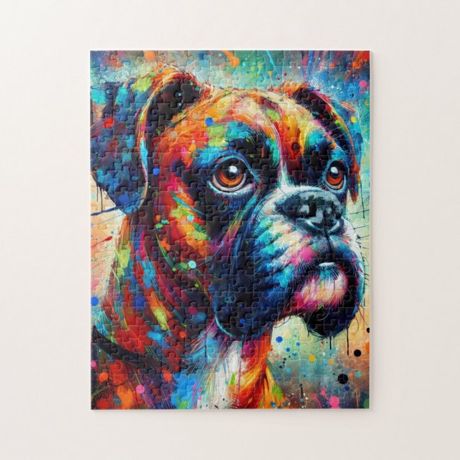 Impressionist Colourful Pop Art Boxer Dog Painting Jigsaw Puzzle (Vertical)
