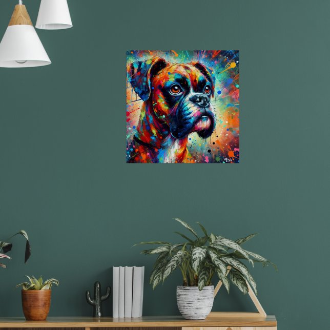 Impressionist Colourful Pop Art Boxer Dog Painting Poster (Living Room 1)